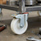 100mm Pressed Steel Swivel Castor Wheel with Directional Brake, 4 Hole Top Plate & White Nylon Wheel - 140kg Load Capacity