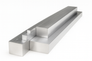 Multiple aluminum square bars of varying sizes on a white background.