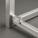 Close-up of an aluminum frame joint with brushed metal finish