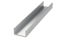 Aluminum U-channel bar on white background.