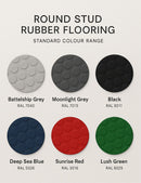 Heavy-Duty Non-Slip Rubber Flooring Roll – R11 Slip Rated, Oil-Resistant Safety Matting with Studded Penny Pattern – Custom Length Industrial Grade