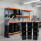 3x Heavy Duty Shelving - 2200mm High - Blue & Orange with 12x 37L Plastic Storage Boxes