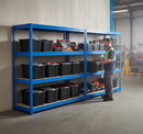 2x Premium Heavy Duty Shelving - 1770mm High - Blue with 8x 37L Plastic Storage Boxes