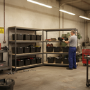 4x Premium Heavy Duty Shelving - 1600mm High - Grey with 12x 62L Storage Boxes