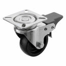 White Smoke 50mm Pressed Steel Swivel Castor Wheel with Brake - Black Polypropylene & 4-Hole Top Plate - 65kg Load