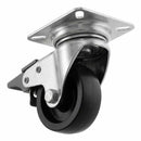 White Smoke 50mm Pressed Steel Swivel Castor Wheel with Brake - Black Polypropylene & 4-Hole Top Plate - 65kg Load