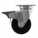 White Smoke 50mm Pressed Steel Swivel Castor Wheel with Brake - Black Polypropylene & 4-Hole Top Plate - 65kg Load