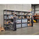 4x Heavy Duty Shelving Units - 2130mm High - Grey with 12x 33.5L Storage Boxes - Detail View