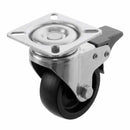 White Smoke 50mm Pressed Steel Swivel Castor Wheel with Brake - Black Polypropylene & 4-Hole Top Plate - 65kg Load