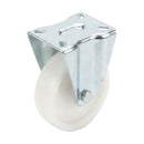 White Smoke 80mm Pressed Steel Fixed Castor with White Nylon Wheel, 4-Hole Top Plate - 120kg Load Capacity
