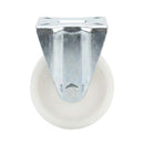 Light Gray 80mm Pressed Steel Fixed Castor with White Nylon Wheel, 4-Hole Top Plate - 120kg Load Capacity