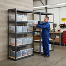 Heavy Duty Shelving Unit - 2130mm High - Grey with 12x 33.5L Storage Boxes