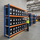 2x Premium Heavy Duty Shelving - 2200mm High - Blue & Orange with 12x 37L Plastic Storage Boxes