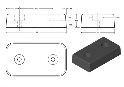 Standard Rubber Dock Bumper with Fixings