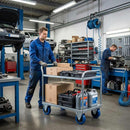 Dim Gray 100mm Pressed Steel Fixed Castor with Blue Rubber on Polypropylene Wheel - 120kg Max Load