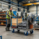 Dark Gray 100mm Pressed Steel Fixed Castor with Blue Rubber on Polypropylene Wheel - 120kg Max Load