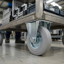 100mm Pressed Steel Fixed Castor Wheel - Grey Rubber on Pressed Steel - 75kg Load Capacity