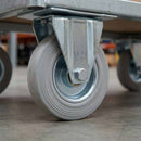 100mm Pressed Steel Fixed Castor Wheel - Grey Rubber on Pressed Steel - 75kg Load Capacity