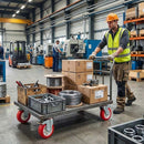 100mm Pressed Steel Swivel Castor Wheel with Directional Brake & Top Plate - Red Polyamide, 110kg Load