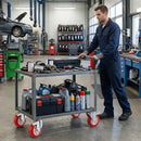 100mm Pressed Steel Swivel Castor Wheel with Directional Brake & Top Plate - Red Polyamide, 110kg Load