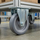 100mm Zinc Plated Fixed Retail Castor Wheel - Grey Thermoplastic Rubber Wheel - 80kg Load Capacity