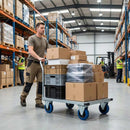 Gray 125mm Pressed Steel Fixed Castor with Blue Rubber on Polypropylene Wheel - 140kg Max Load
