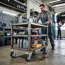 125mm Pressed Steel Swivel Castor Wheel with Directional Brake & Top Plate - Black Rubber - 110kg Load