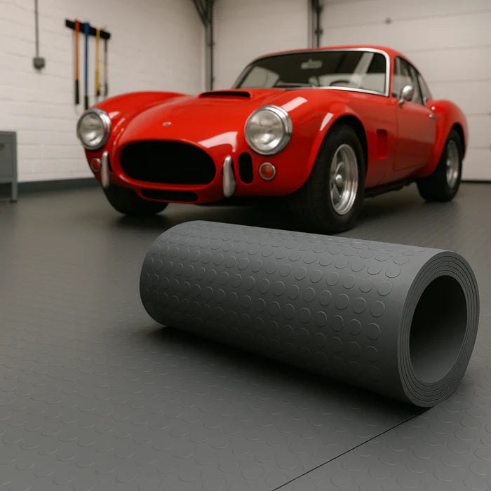 Heavy-Duty Non-Slip Rubber Flooring Roll – R11 Slip Rated, Oil-Resistant Safety Matting with Studded Penny Pattern – Custom Length Industrial Grade