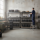 4x Heavy Duty Shelving Units - 2000mm High - Grey with 8x 62L Plastic Storage Boxes