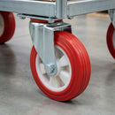150mm Pressed Steel Swivel Castor Wheel - Red Polyamide, 4-Hole Top Plate - 180kg Load Capacity