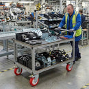 150mm Pressed Steel Swivel Castor Wheel with Directional Brake & Top Plate - Red Polyamide, 180kg Load