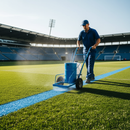 Blue GrassMark Premium Grass Line Marking Paint in use on sports pitch | IndtriLine