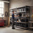 4x Premium Heavy Duty Shelving - 1800mm High - Grey with 8x 37L Plastic Storage Boxes