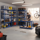 4x Premium Shelving Units - 1800mm High & 1x Professional Workbench - 1600mm Wide - Blue