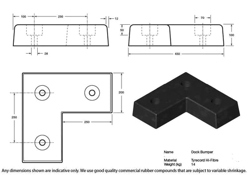 L Shape Dock Bumper - 450 x 450 x 100mm