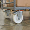 200mm Pressed Steel Swivel Castor Wheel with Directional Brake, 4 Hole Top Plate & White Nylon Wheel - 230kg Load Capacity