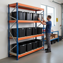 2x Heavy Duty Shelving - 2000mm High - Blue & Orange with 8x 62L Storage Boxes