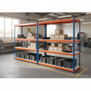 Heavy Duty Industrial Shelving - 2440mm High - 400kg Capacity - Melamine - Blue & Orange