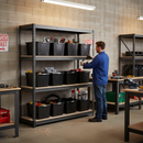 Premium Heavy Duty Shelving - 2000mm High - Grey with 8x 62L Plastic Storage Boxes