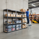 3x Heavy Duty Shelving Units - 1600mm High - Grey with 8x 24L Plastic Storage Boxes