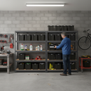 4x Premium Heavy Duty Shelving - 1770mm High - Grey with 12x 37L Storage Boxes