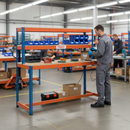 Heavy Duty T-Bar Workstation - 1677mm High - 400kg Capacity - Chipboard - Blue & Orange