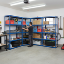 Heavy-Duty Corner Garage Shelving 1800mm | 250kg Per Shelf | Blue Steel Racking - UK