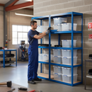 Premium 2x Shelving Units - 1600mm High - Blue with 12x 33.5L Storage Boxes