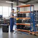 4x Heavy Duty Shelving Units - 1800mm High with 12x 37L Storage Boxes