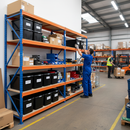 3x Heavy Duty Shelving - 2000mm High - Blue & Orange with 12x 62L Plastic Storage Boxes
