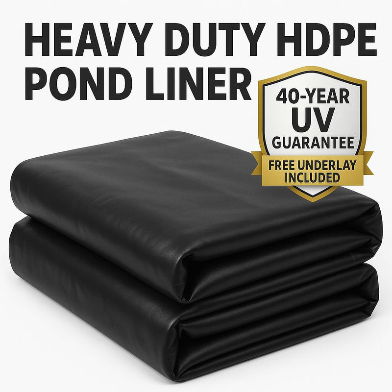 HDPE Pond Liner with Free Underlay – 0.35mm Thick, UV & Puncture Resistant, 40-Year Guarantee – Ideal for Koi Ponds, Water Features & Wildlife Gardens
