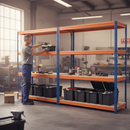 4x Heavy Duty Shelving - 1800mm High - Blue & Orange with 8x 62L Plastic Storage Boxes