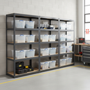 3x Heavy Duty Shelving Units - 2130mm High - Grey with 12x 33.5L Storage Boxes
