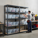 2x Heavy Duty Shelving Units - 2130mm High - Grey with 12x 33.5L Storage Boxes